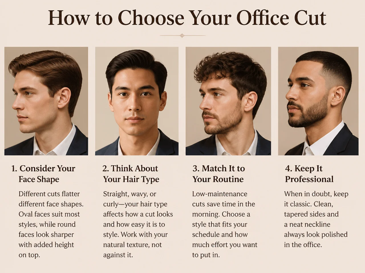 Barber consulting with client about a professional office haircut