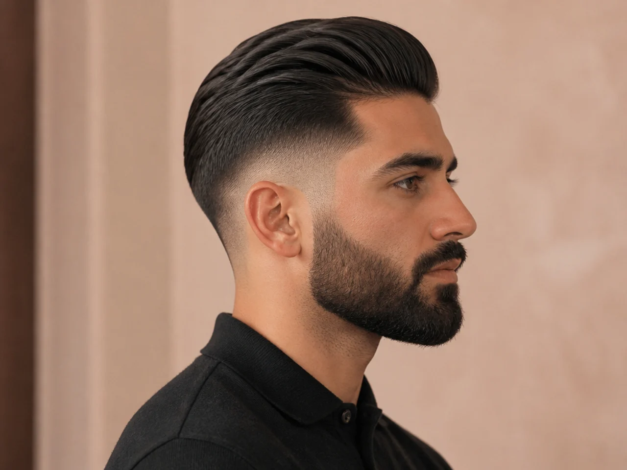 Brush Back with Mid Skin Fade and A Beard