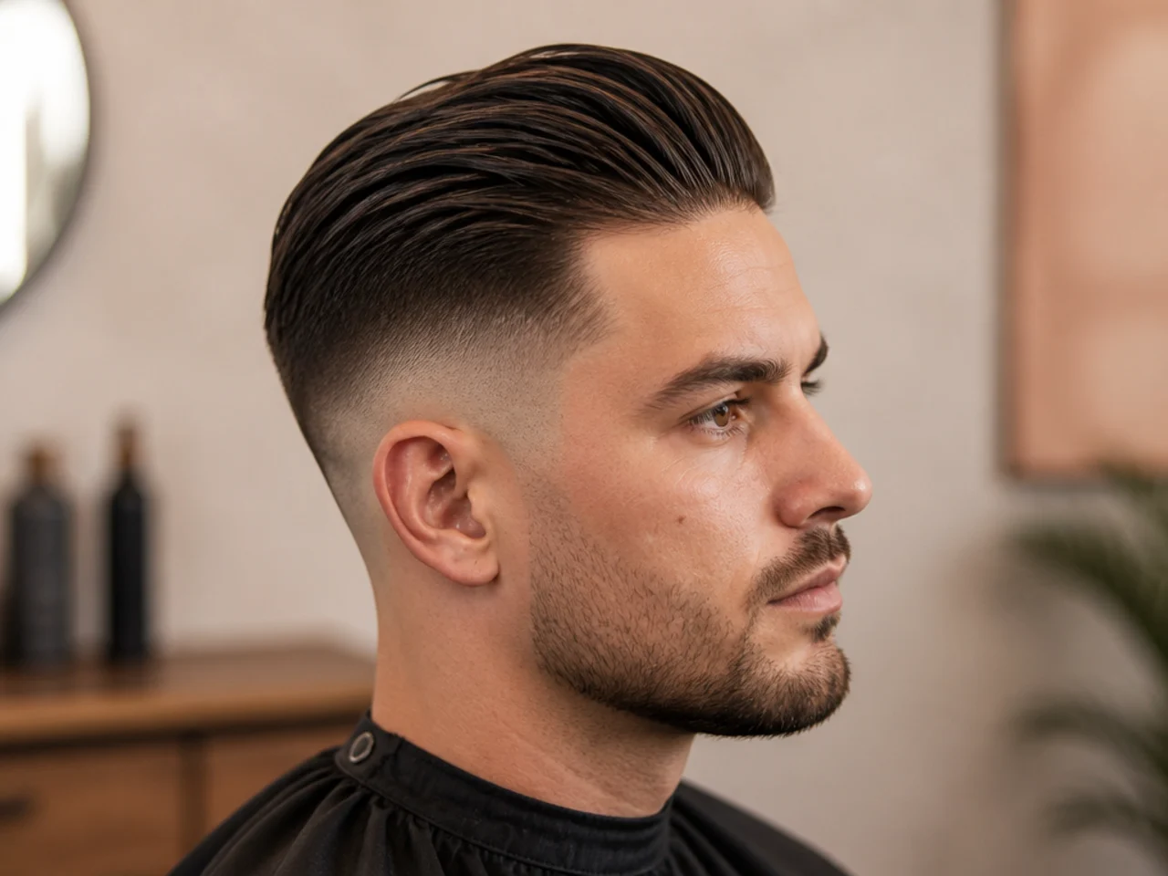 Comb Back with Mid Skin Fade