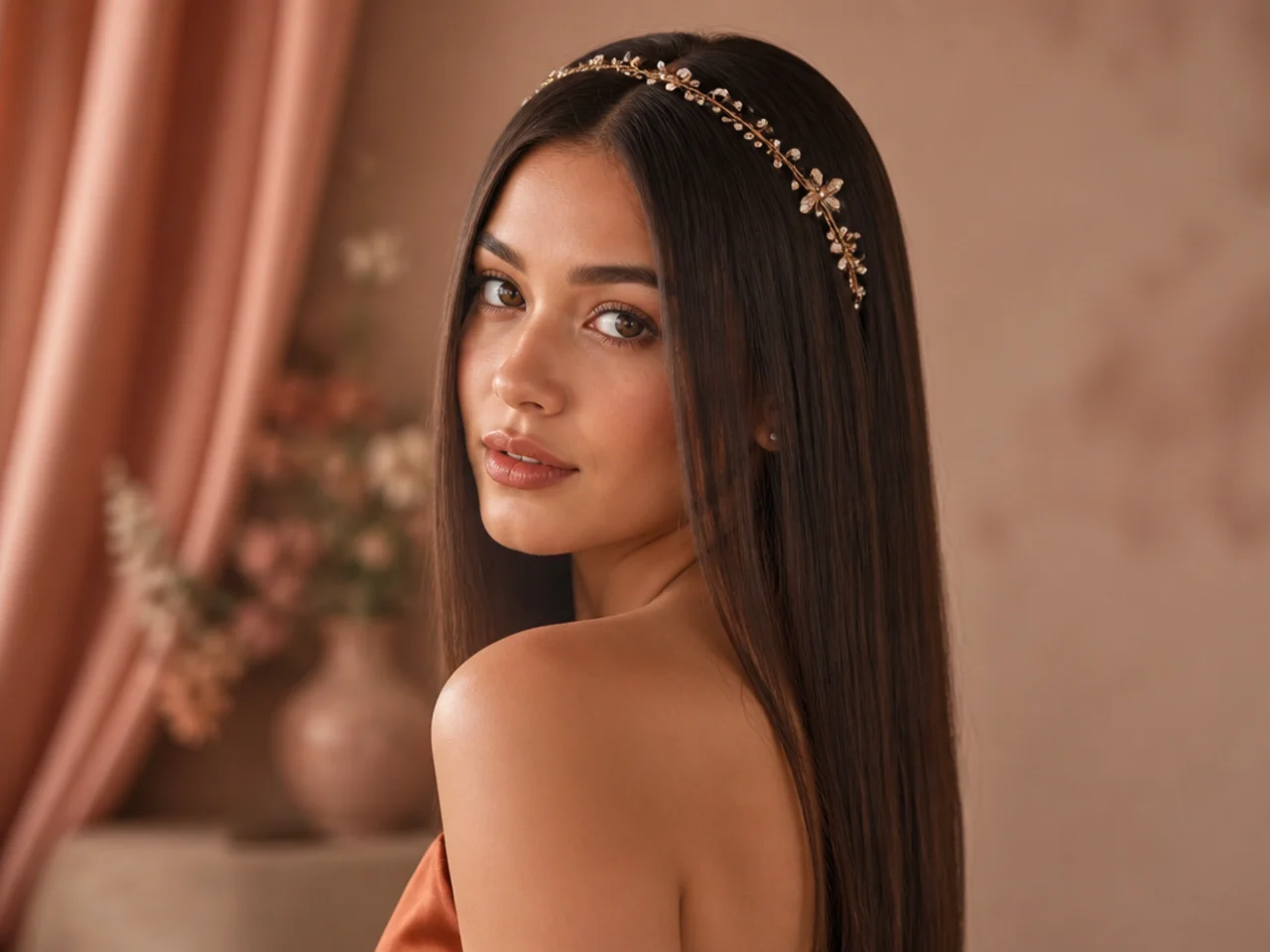 Straight hair with a headpiece
