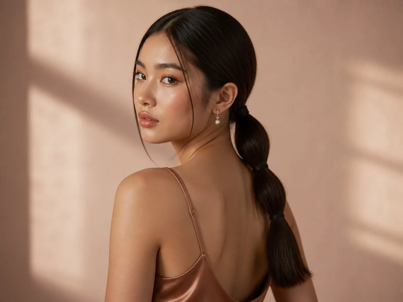 A low ponytail with two ties