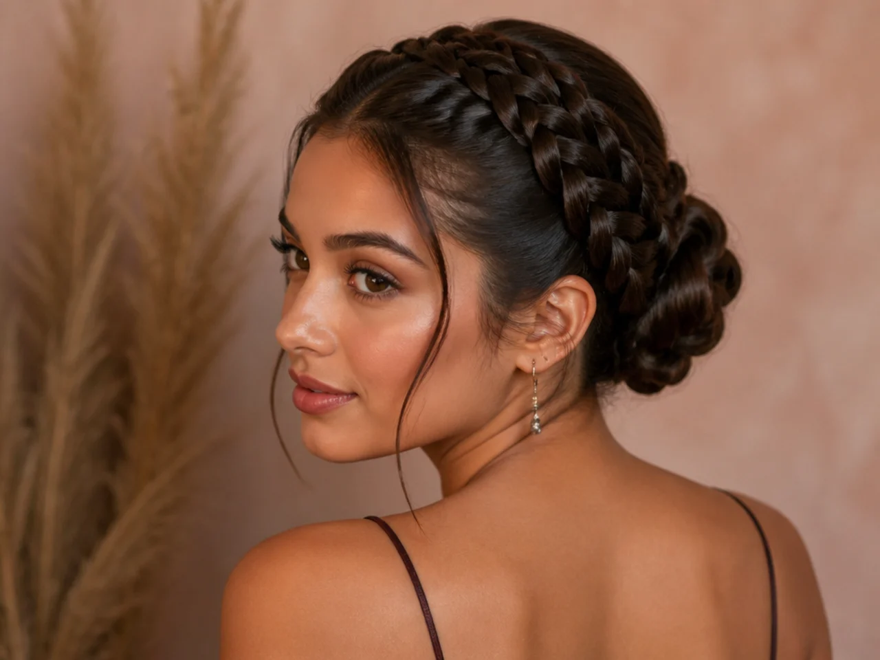 Dutch braids gathered into a bun