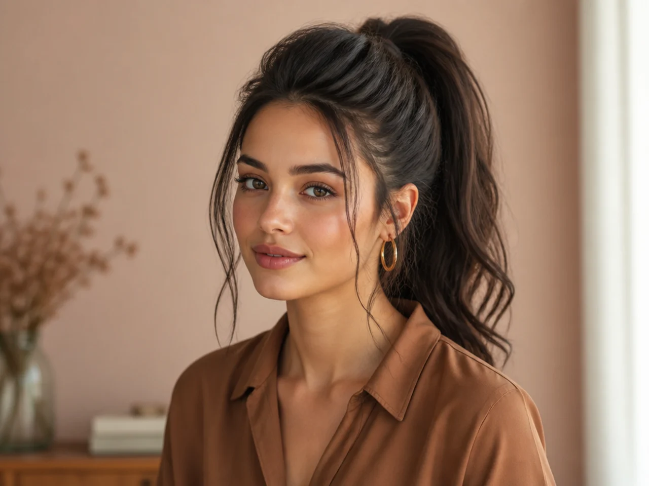 A high ponytail with a backcombed crown