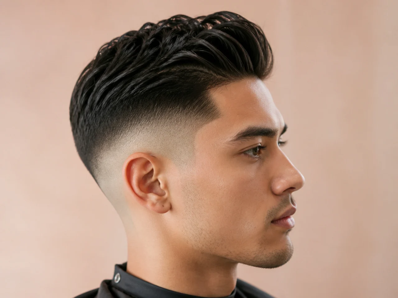 Barber shop consultation for a quiff fade with reference photo and clipper guards on the counter