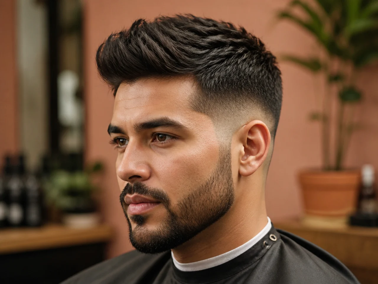 Short quiff fade — 2-inch top with light lift over a mid fade for a low-maintenance shape