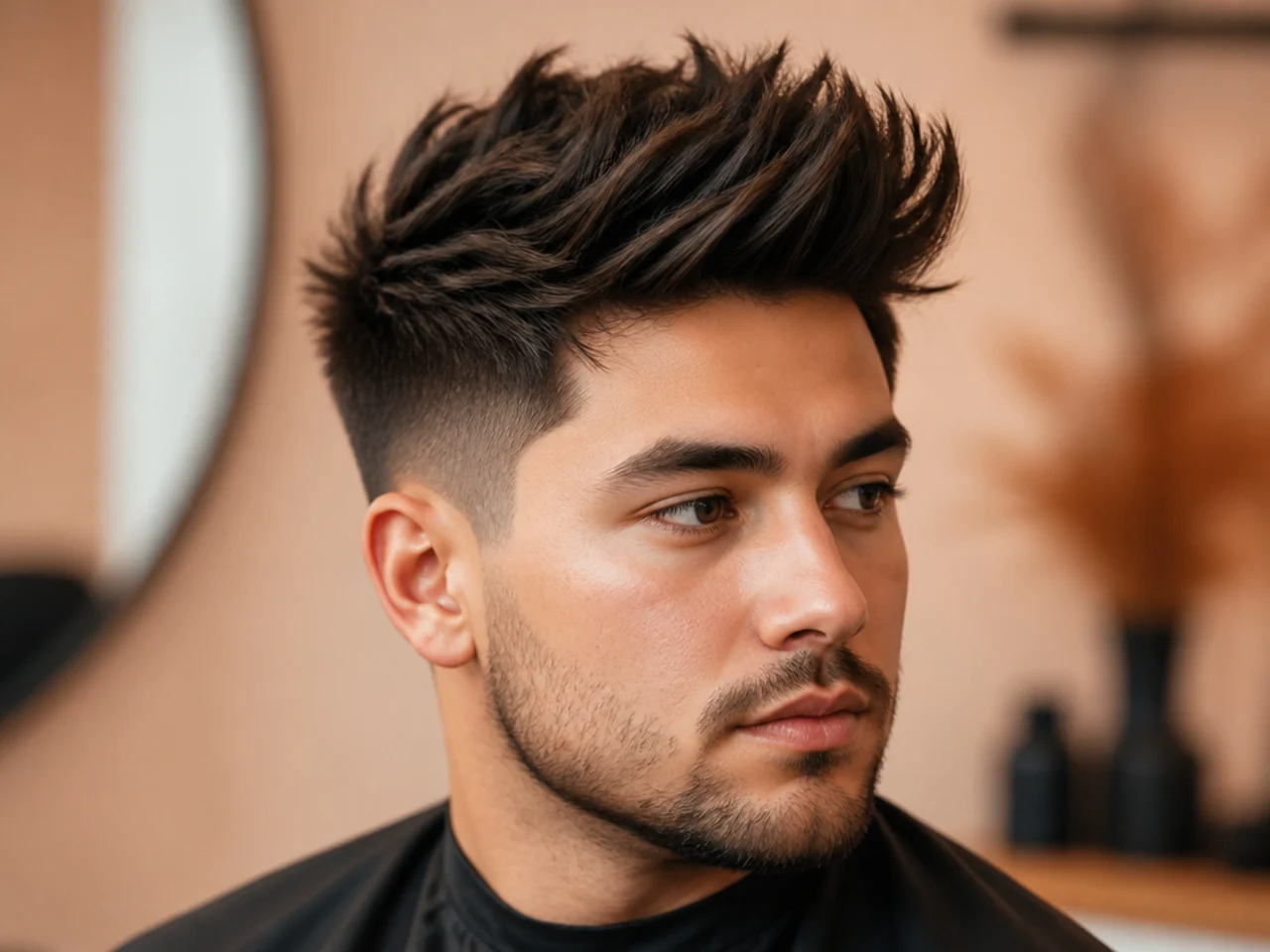 Close-up of a matte-finished quiff showing separated pieces and defined ends on a round-face model