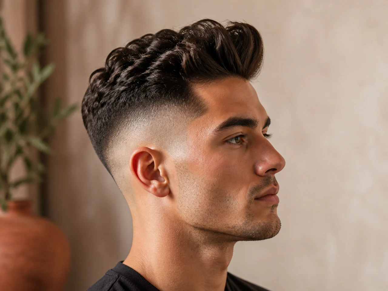 Natural Quiff with High Fade