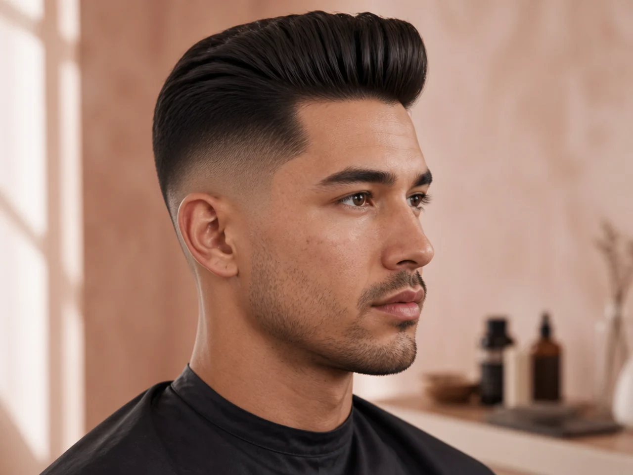 Straight Smooth Quiff with Mid Skin Fade