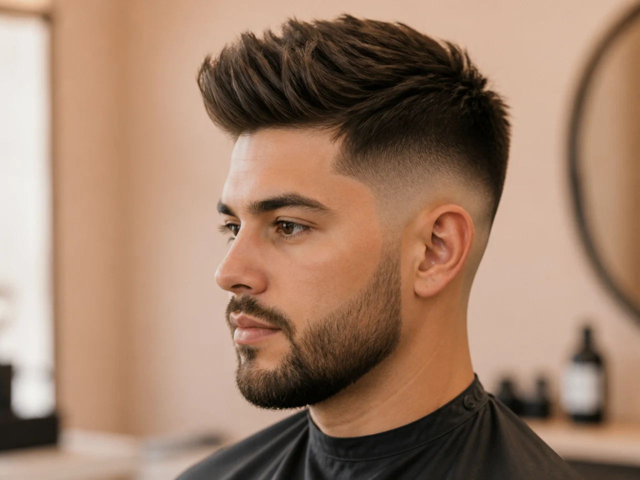 Youthful Short Quiff with Drop Fade and Beard