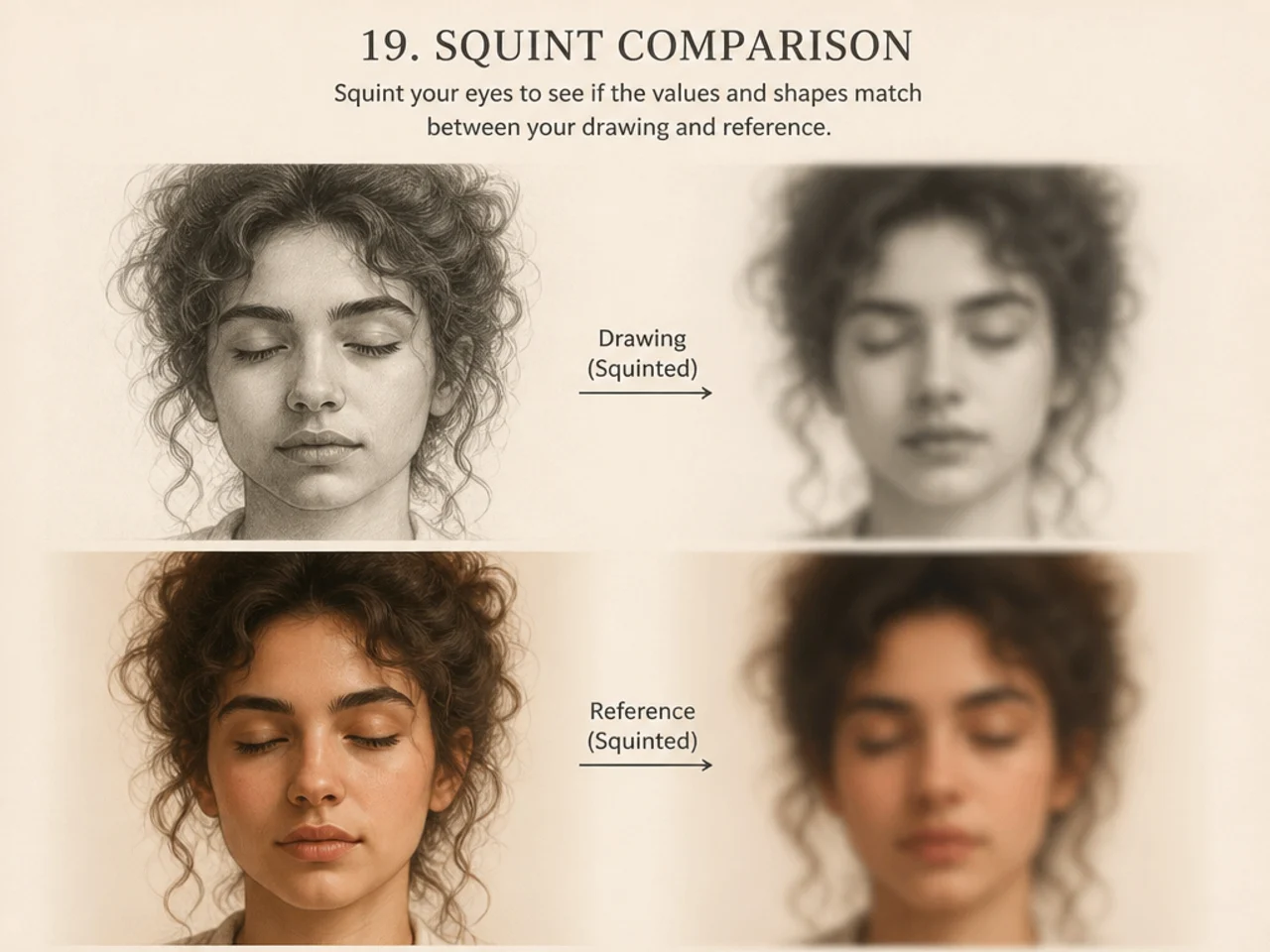 A drawing and reference compared squinted