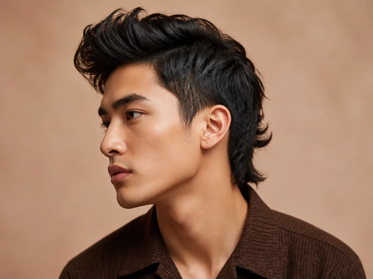 Quiff reverse mullet with lifted volumetric front and short tapered back