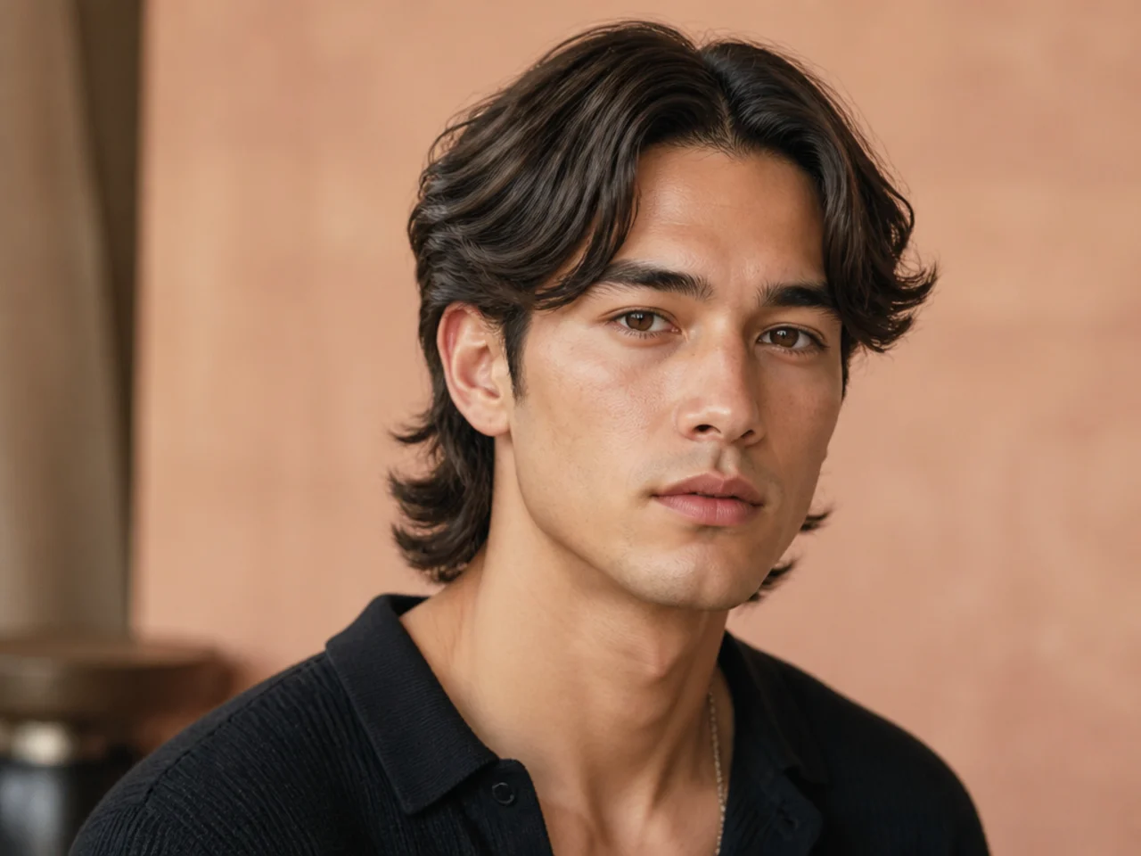 Middle-part reverse mullet with center-split long front and buzzed short back