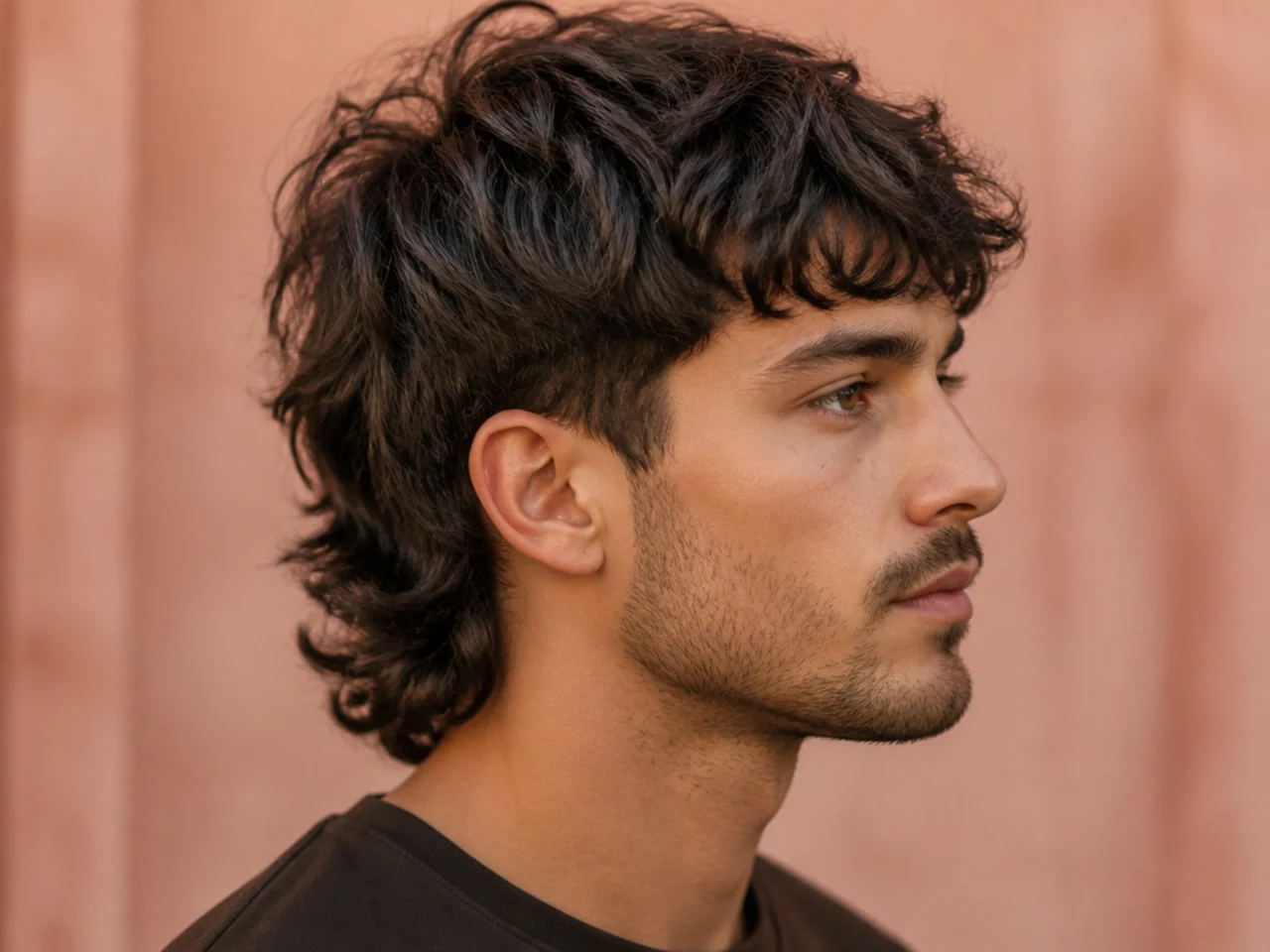 Textured reverse mullet with heavily point-cut piecey fringe and cropped back