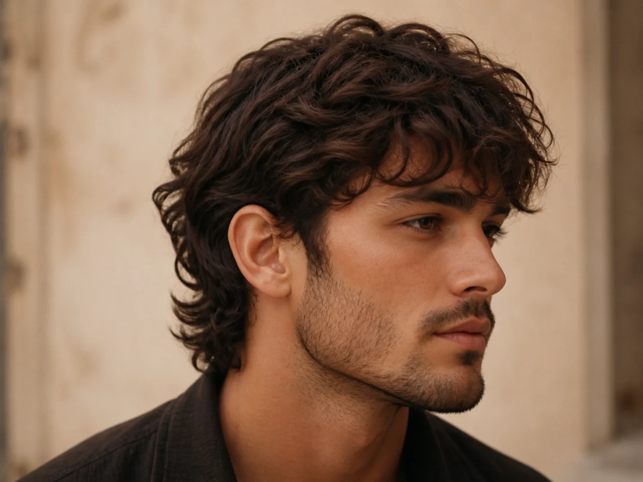 Wavy reverse mullet with natural movement through the front and short buzzed back