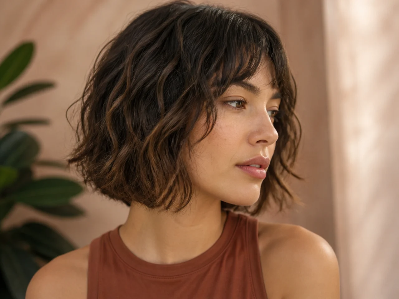 A shag bob on fine wavy hair with soft bends through the lengths