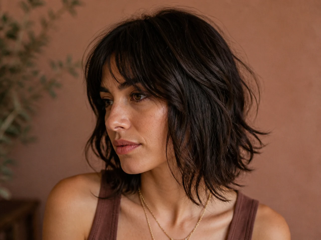 A grown out shag bob with a softened perimeter and flattened crown