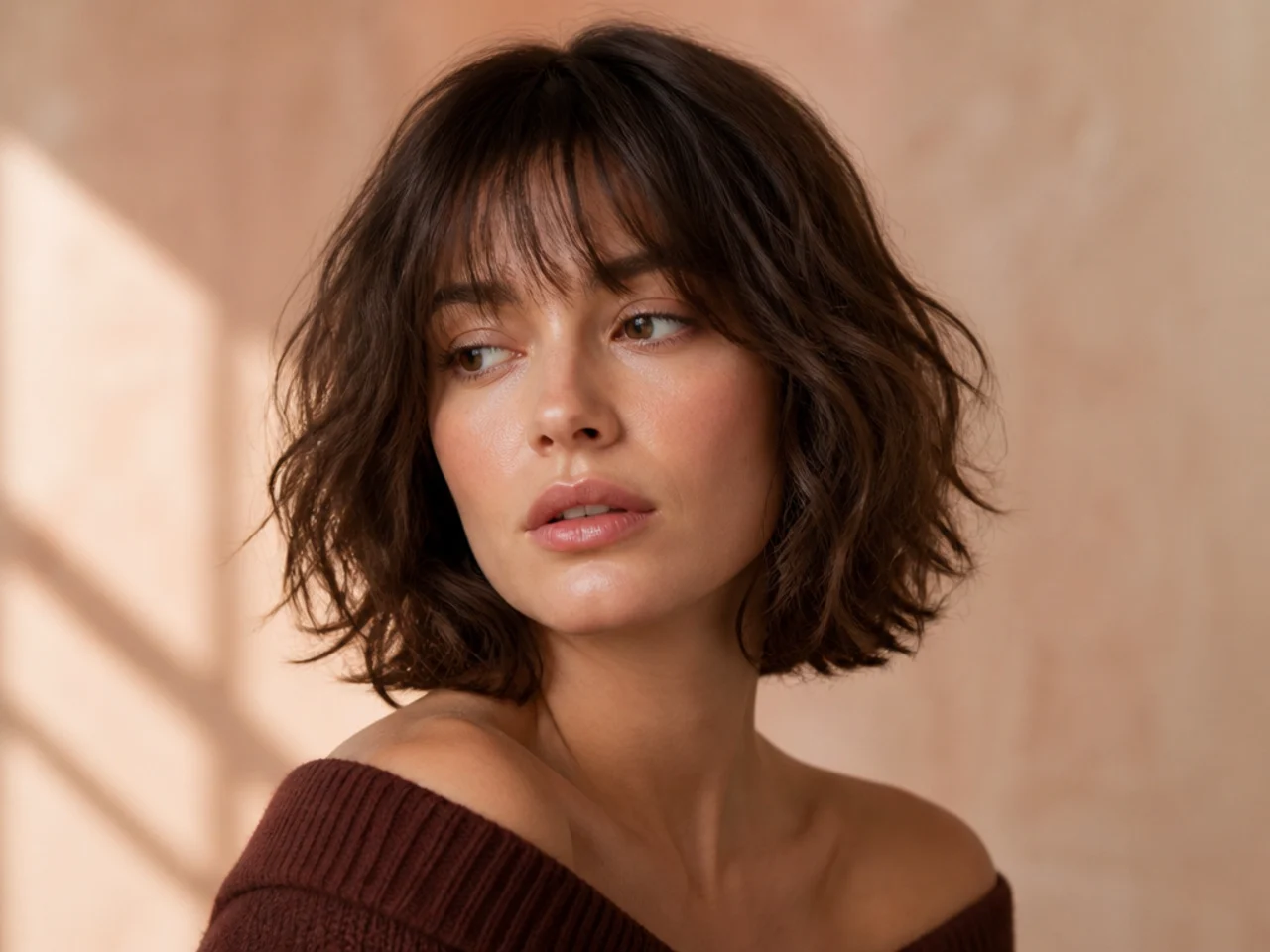A shag bob with a very light see through fringe
