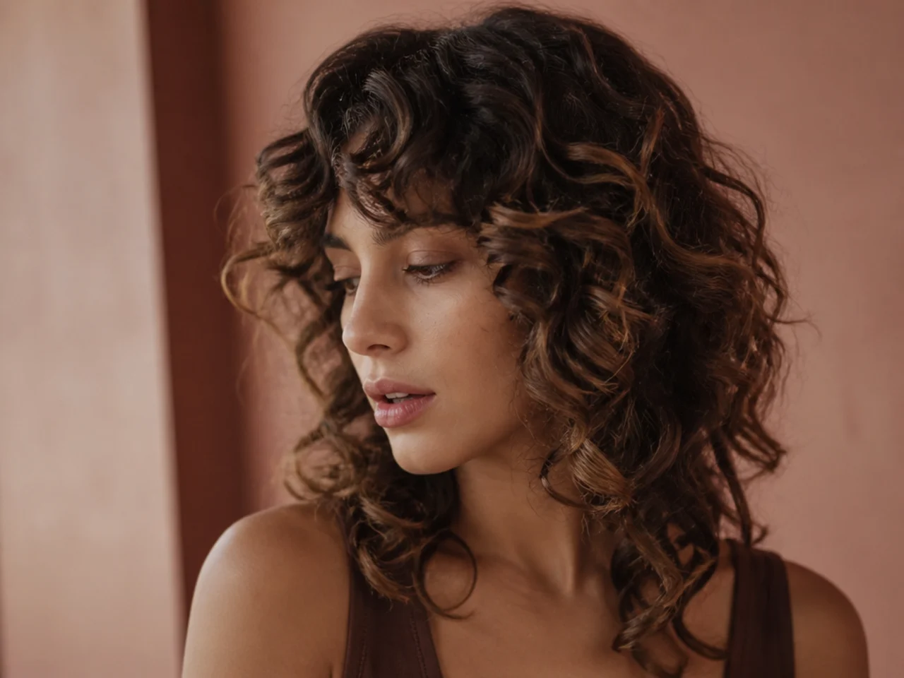 Ribbon highlights following the turn of curls through a shag