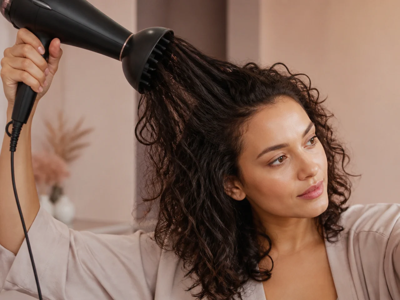 Roots being dried away from the scalp for lift