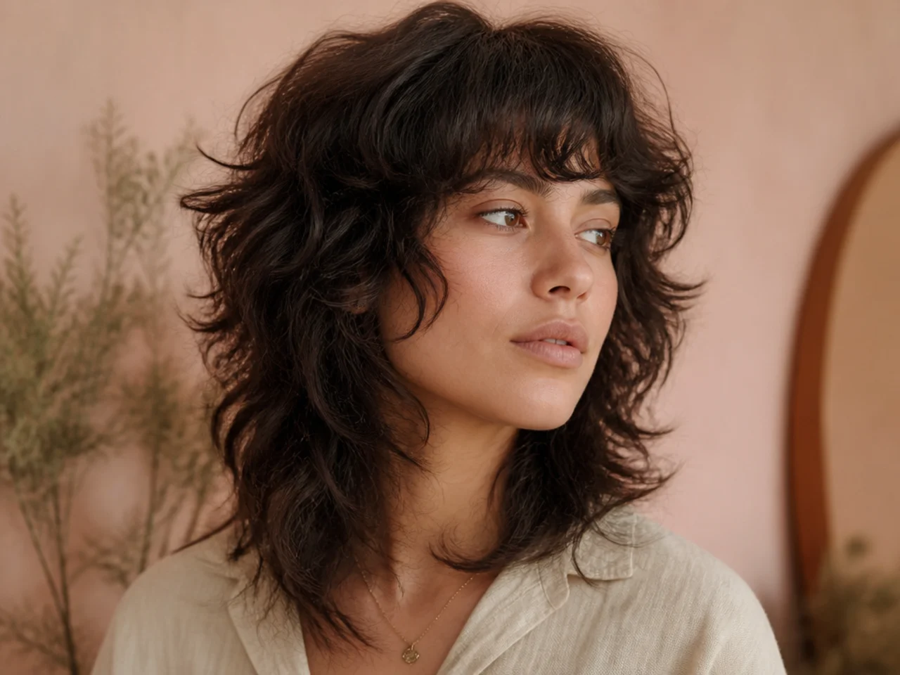 A thick medium shag with heavy repeated layers through the lengths