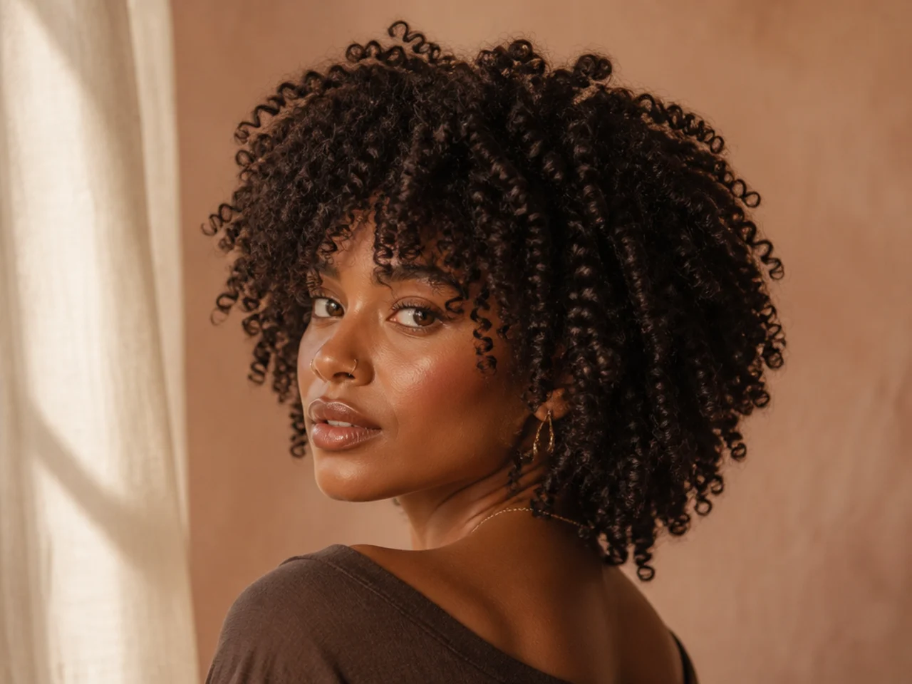A coily medium shag cut dry in its natural curl clumps