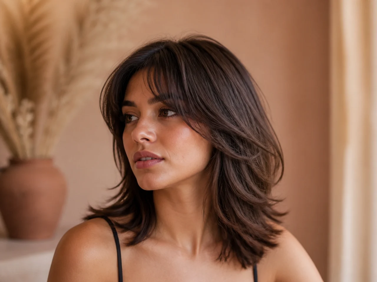 A medium shag blow dried with a round brush at the roots