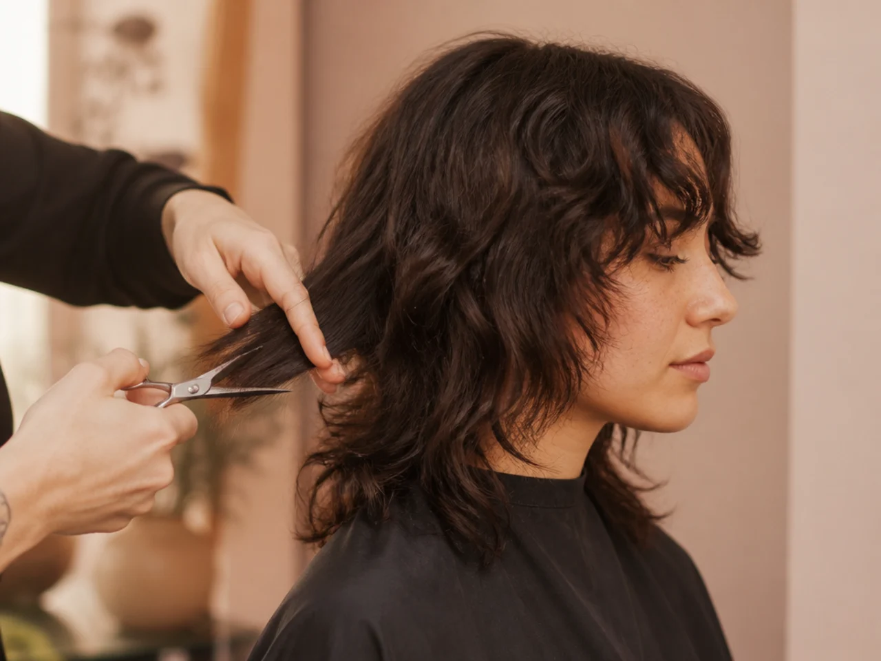 A medium shag being cut dry section by section