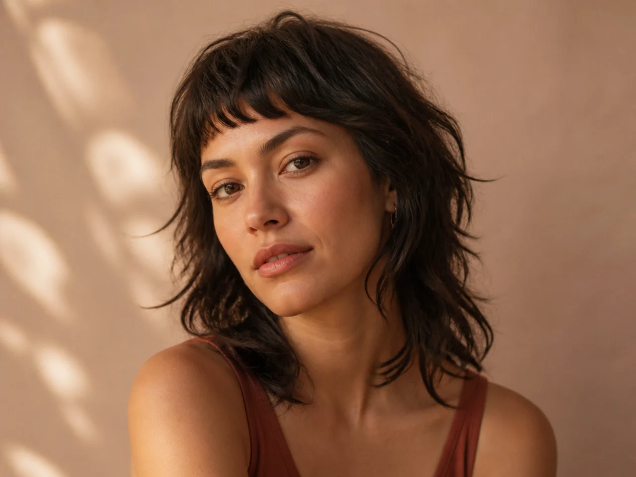A medium shag with a short micro fringe above the eyebrows