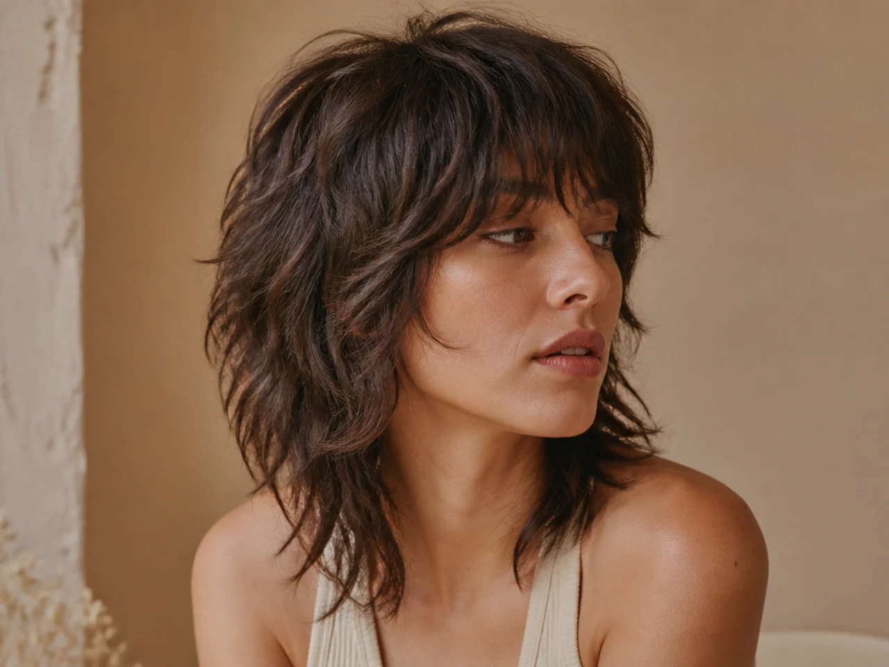 A wolf cut shag with a full crown and lightweight ends