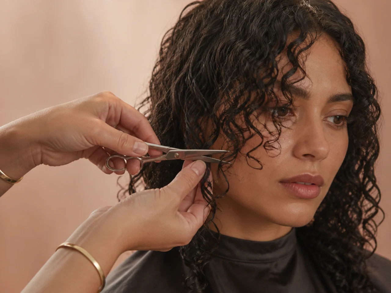 A curl clump being cut in place against the head rather than lifted away from it