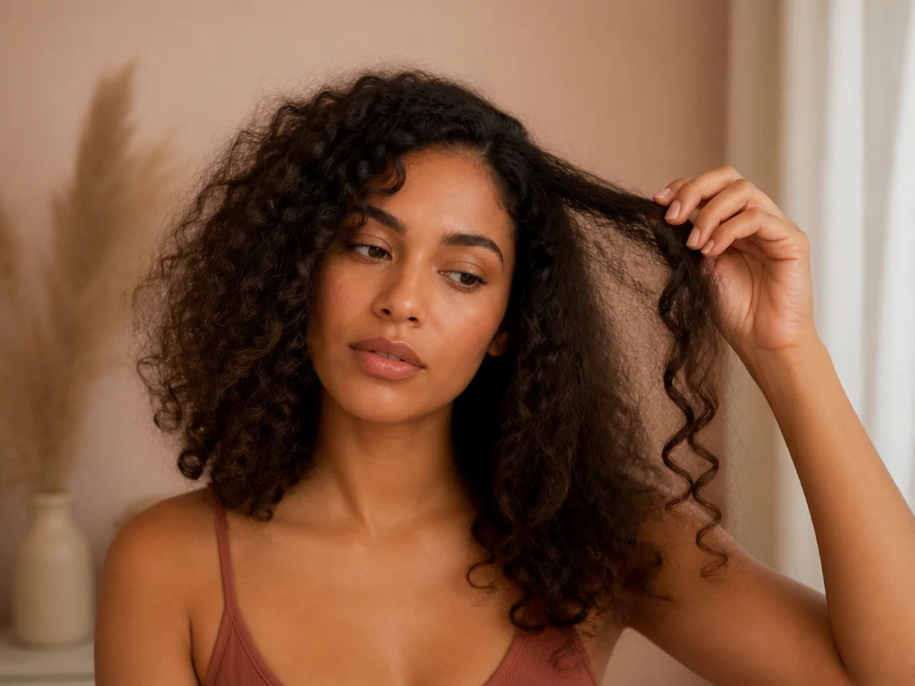 Wavy hair brushed dry and separated into frizz next to an intact defined clump