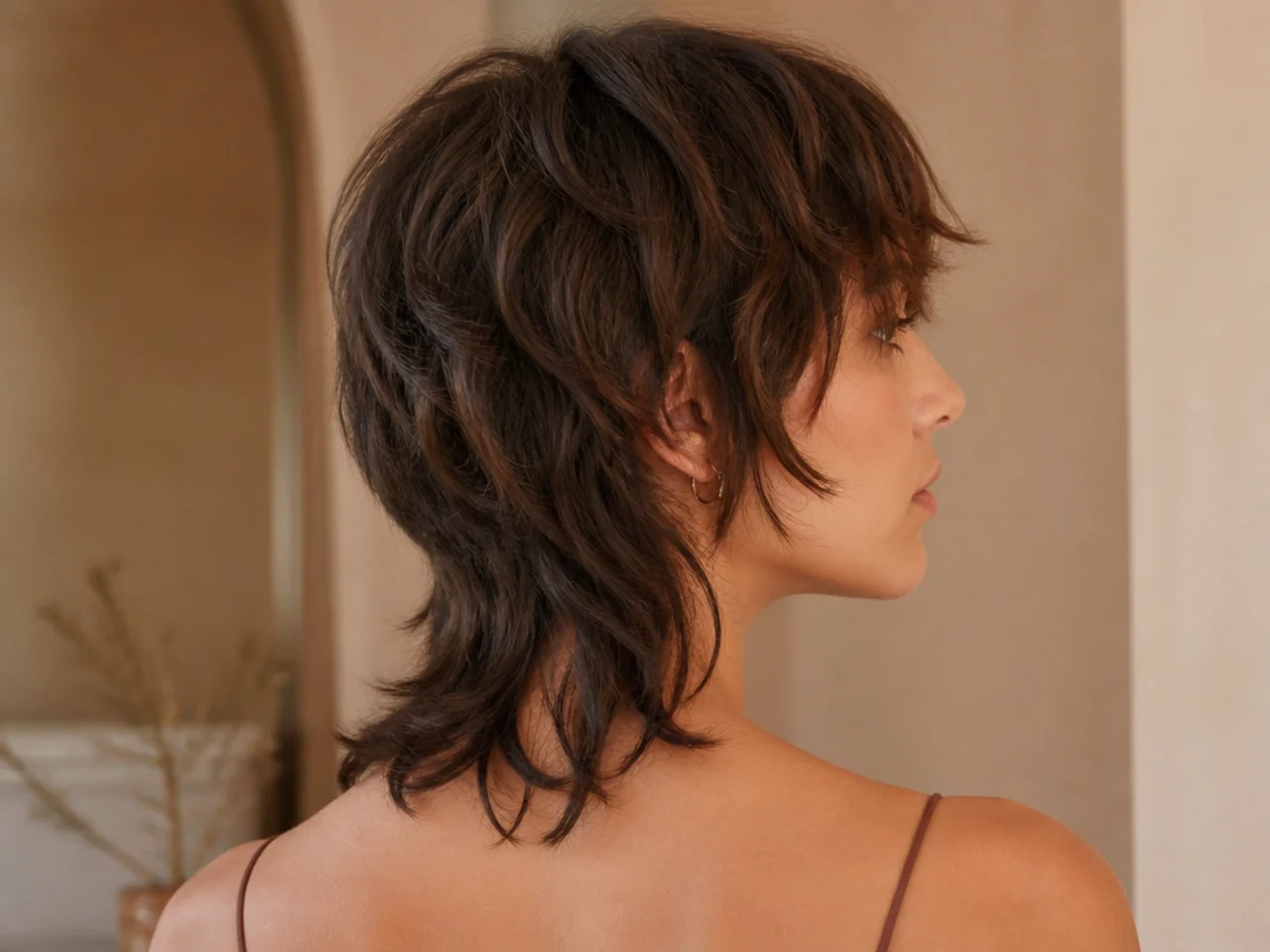 A shag haircut with the nape left longer than the sides