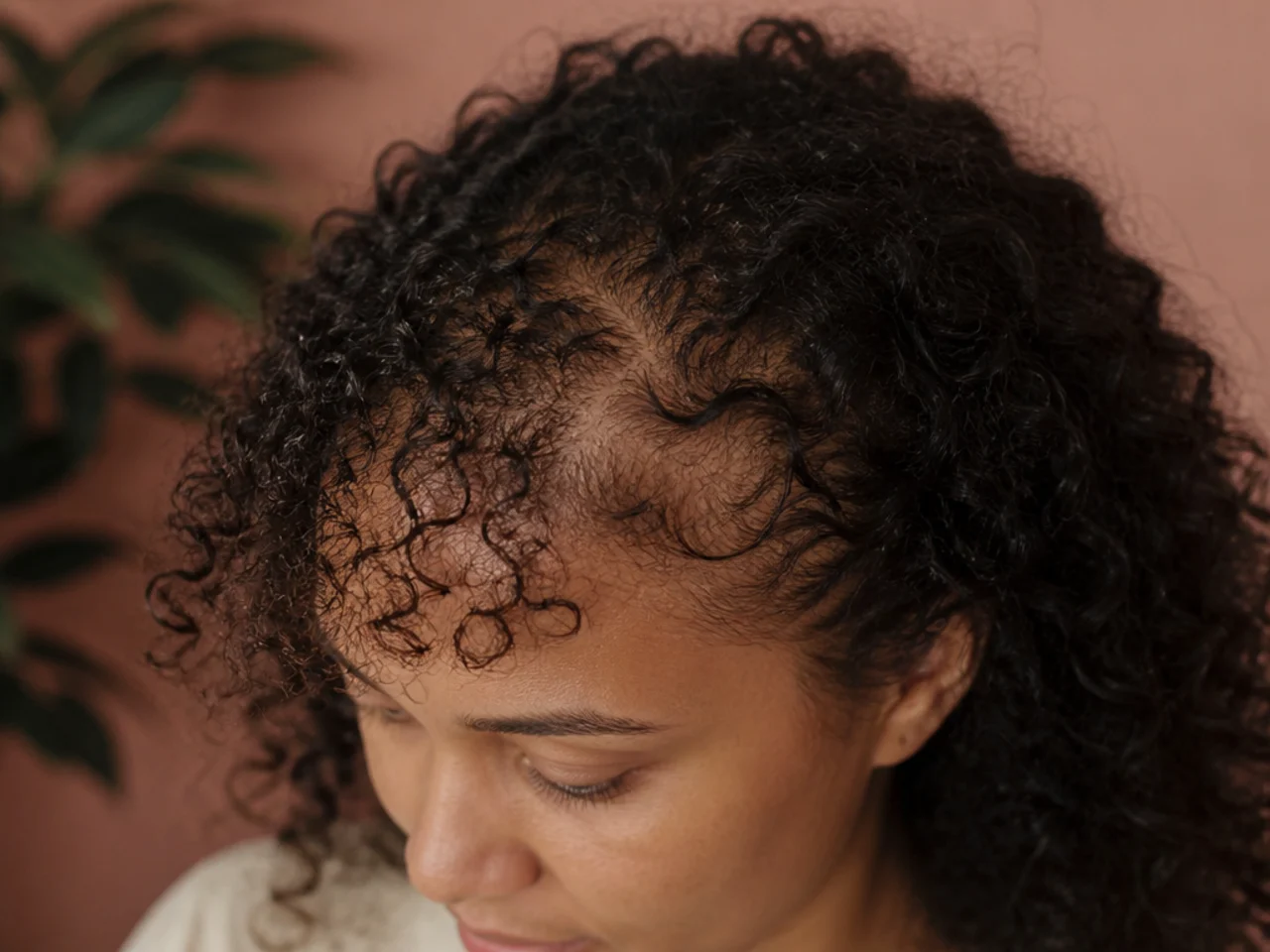 An over-thinned curly fringe with visible gaps at the hairline