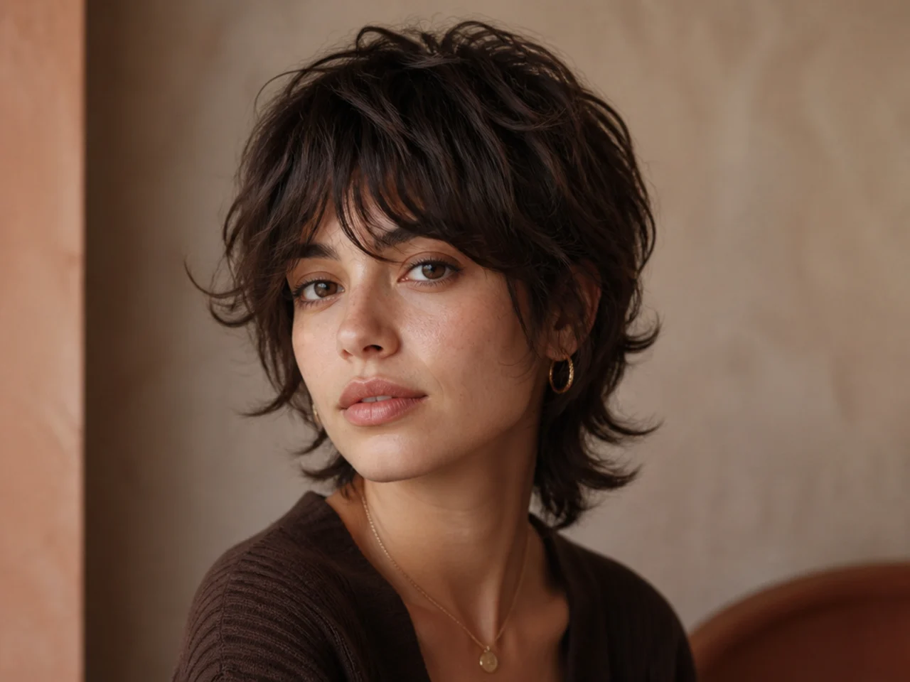 A shag with very short crown layers creating a high rounded top