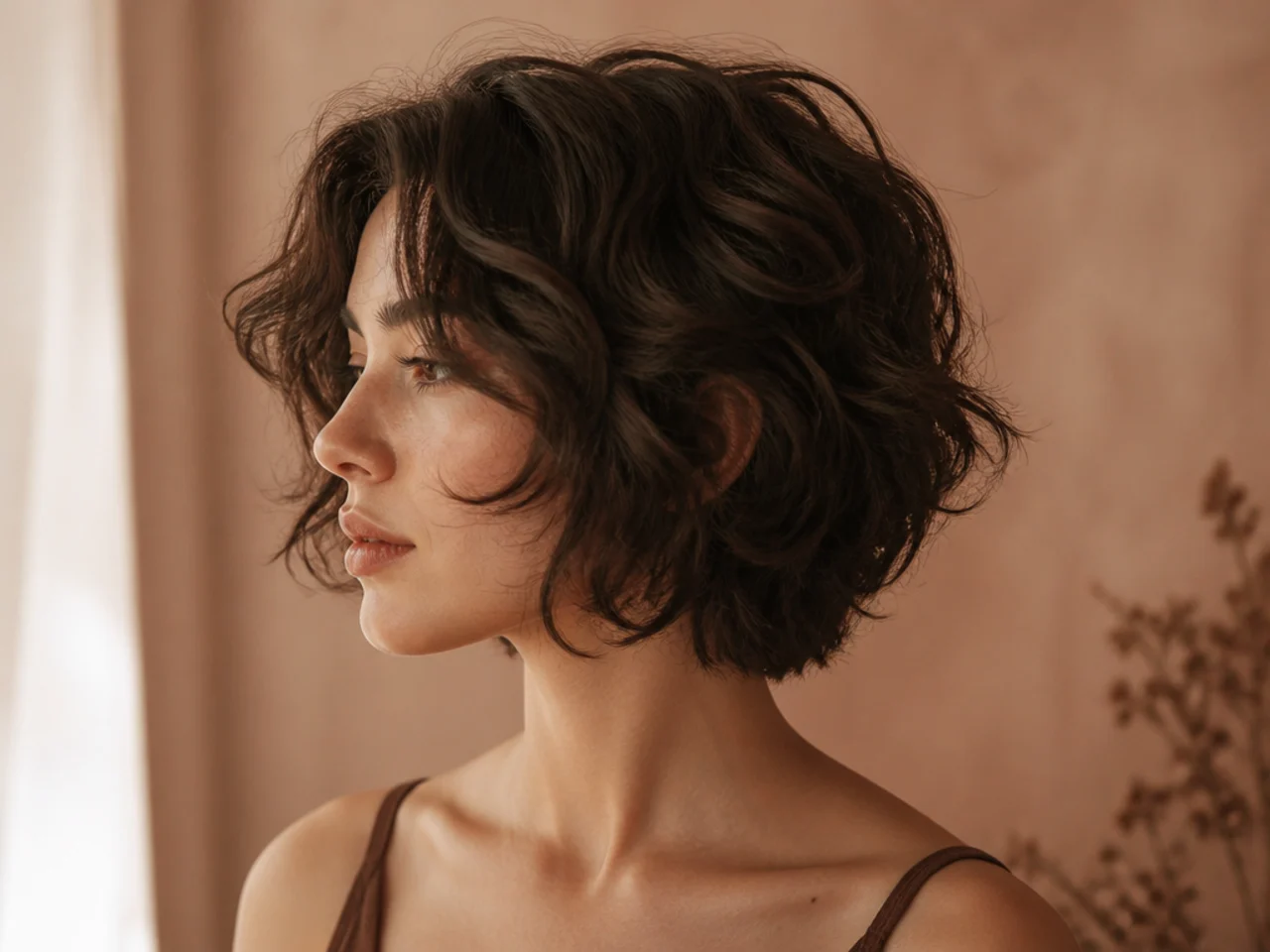 A short above the shoulder shag with a full crown and no fringe