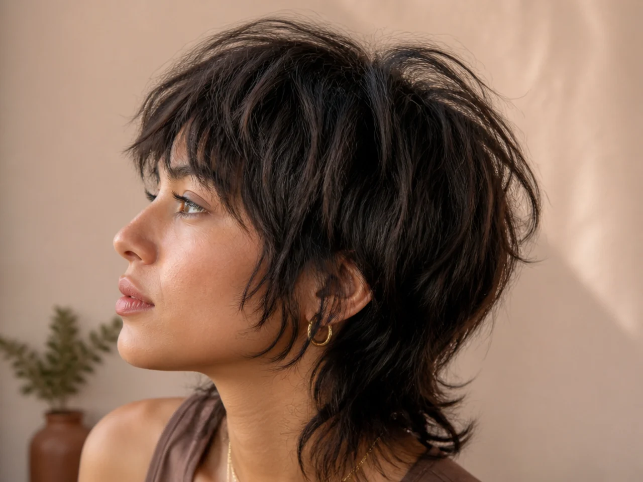 A shag with very short lifted layers directly over a thinner crown area