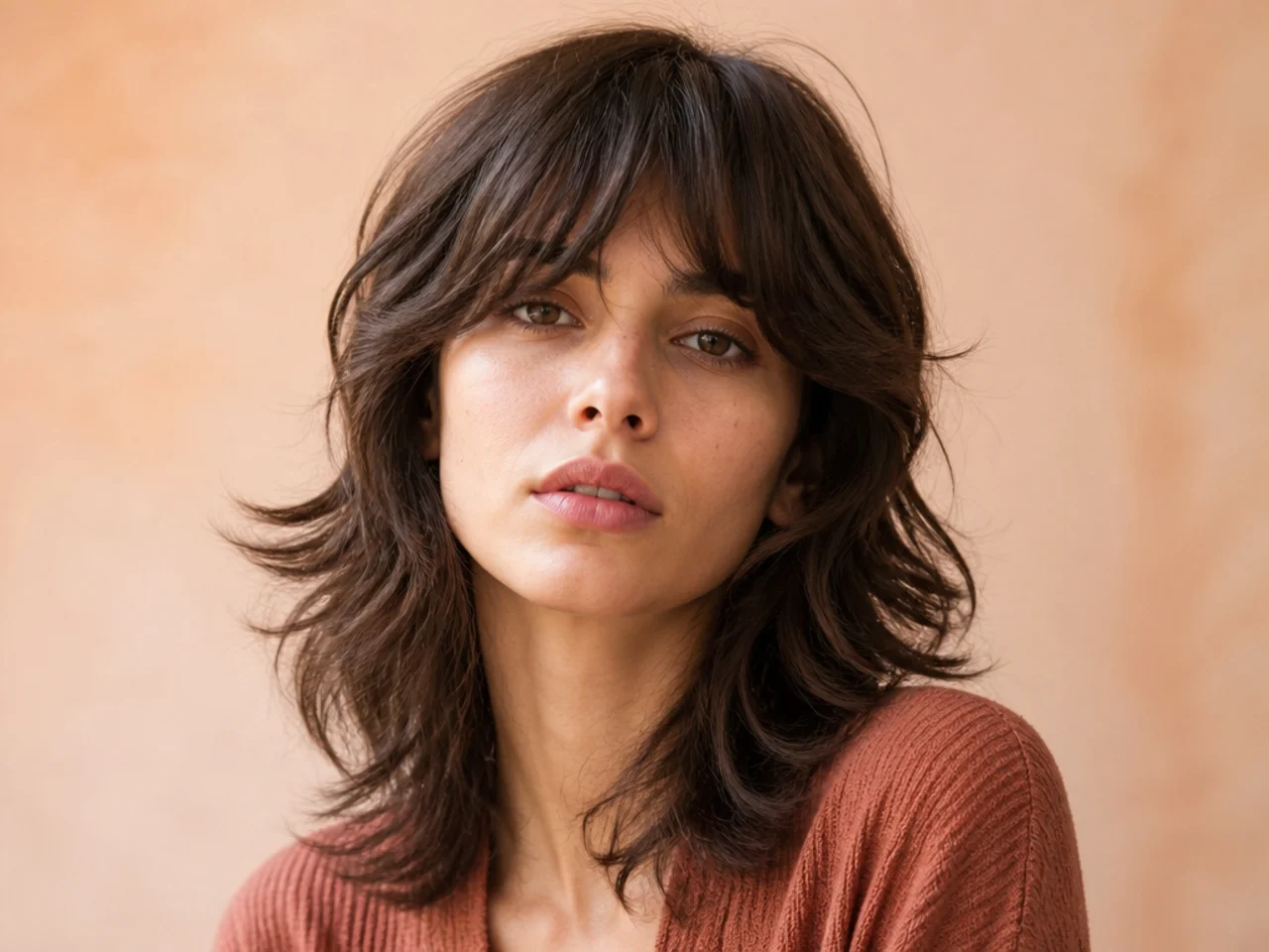A softly layered shag with gentle crown movement and a full perimeter
