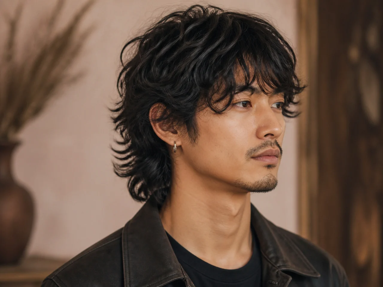Wavy shaggy wolf cut with natural bend through mid-length layers and shaggy feathered ends