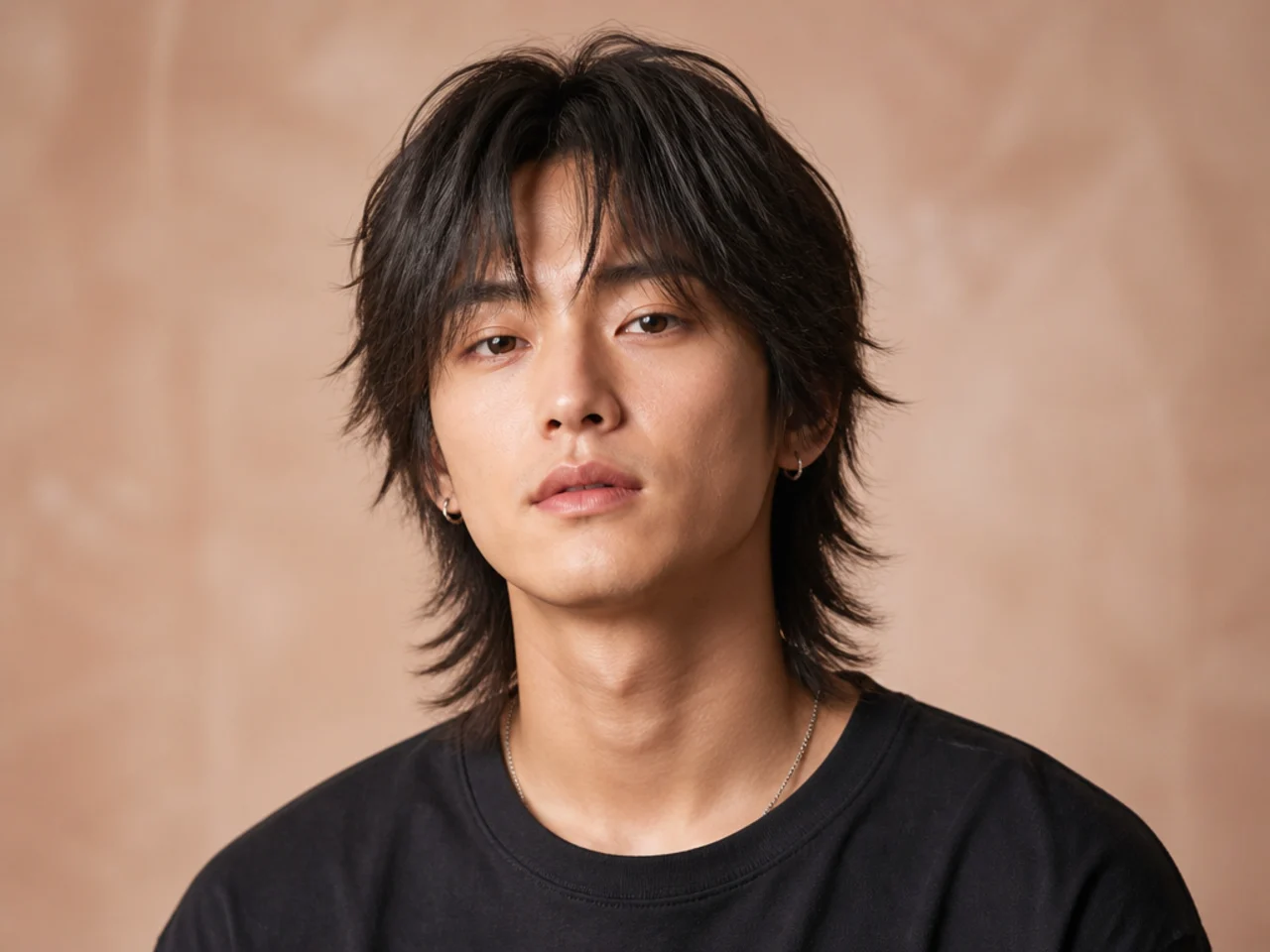 Straight-hair shaggy wolf cut with heavy point-cut layers, defined chops, and flat crown