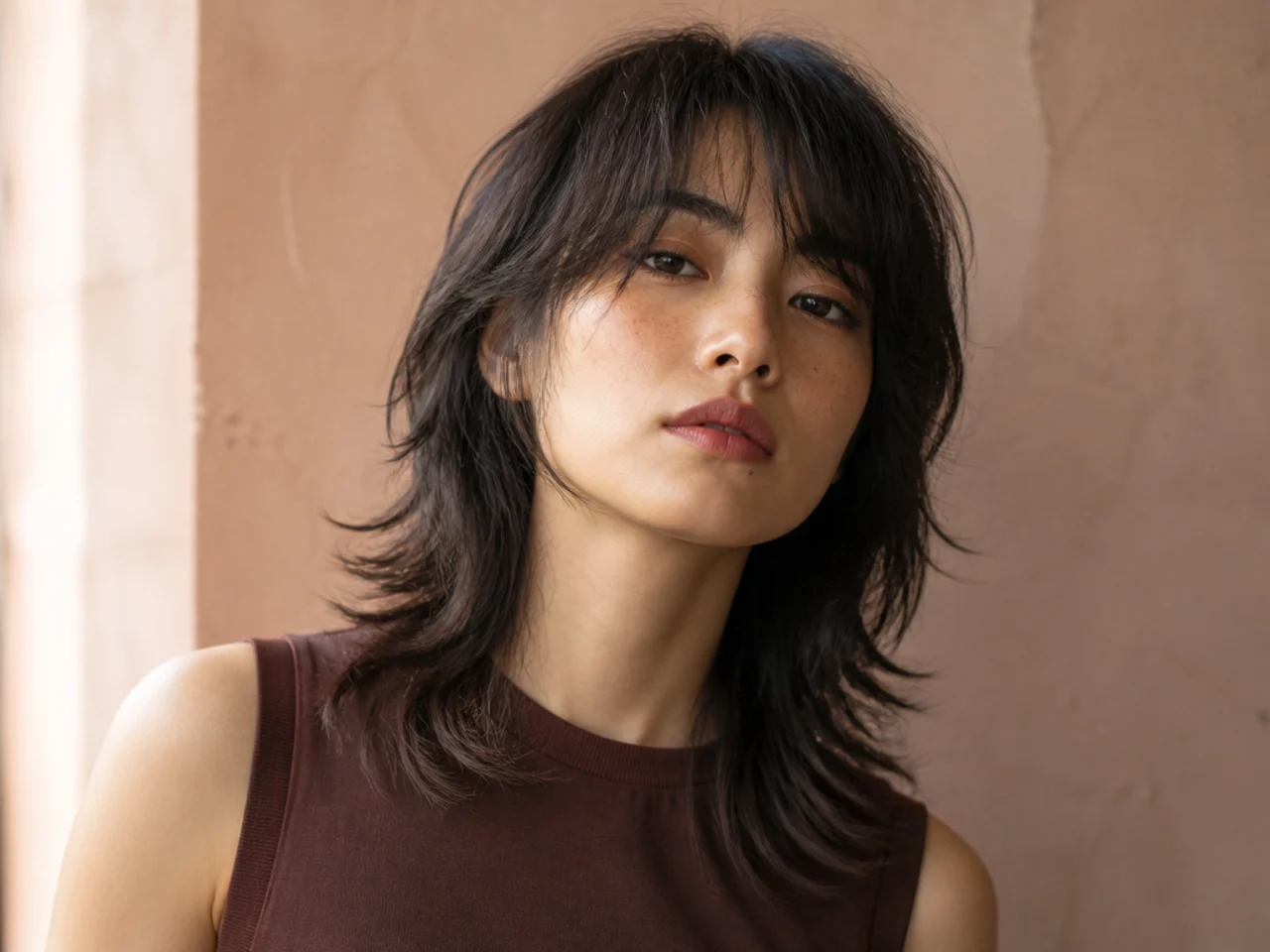 Very lightly layered shaggy wolf cut