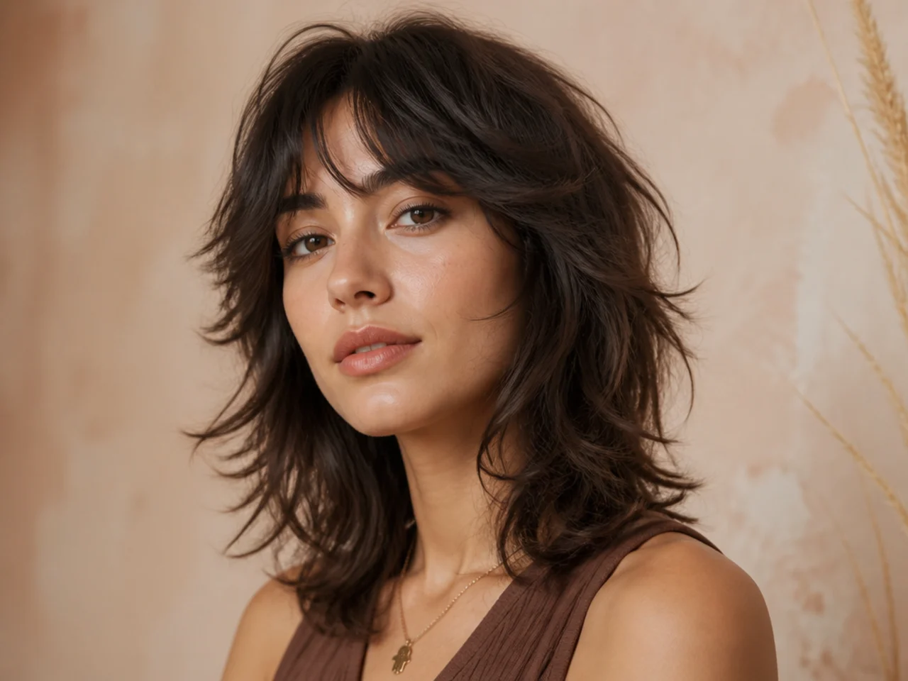 Shaggy wolf cut with curtain bangs