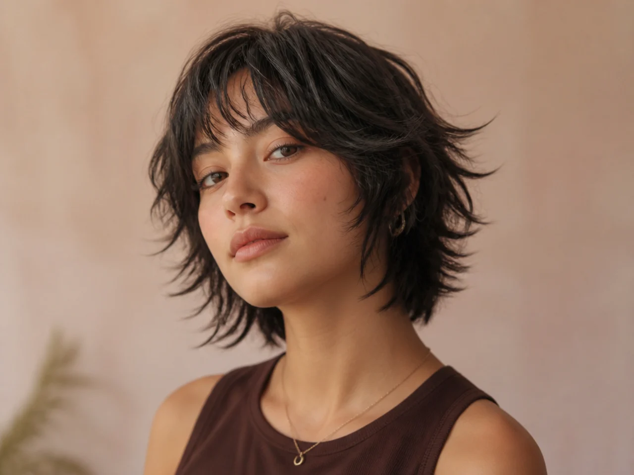 Short shaggy wolf cut at jaw length