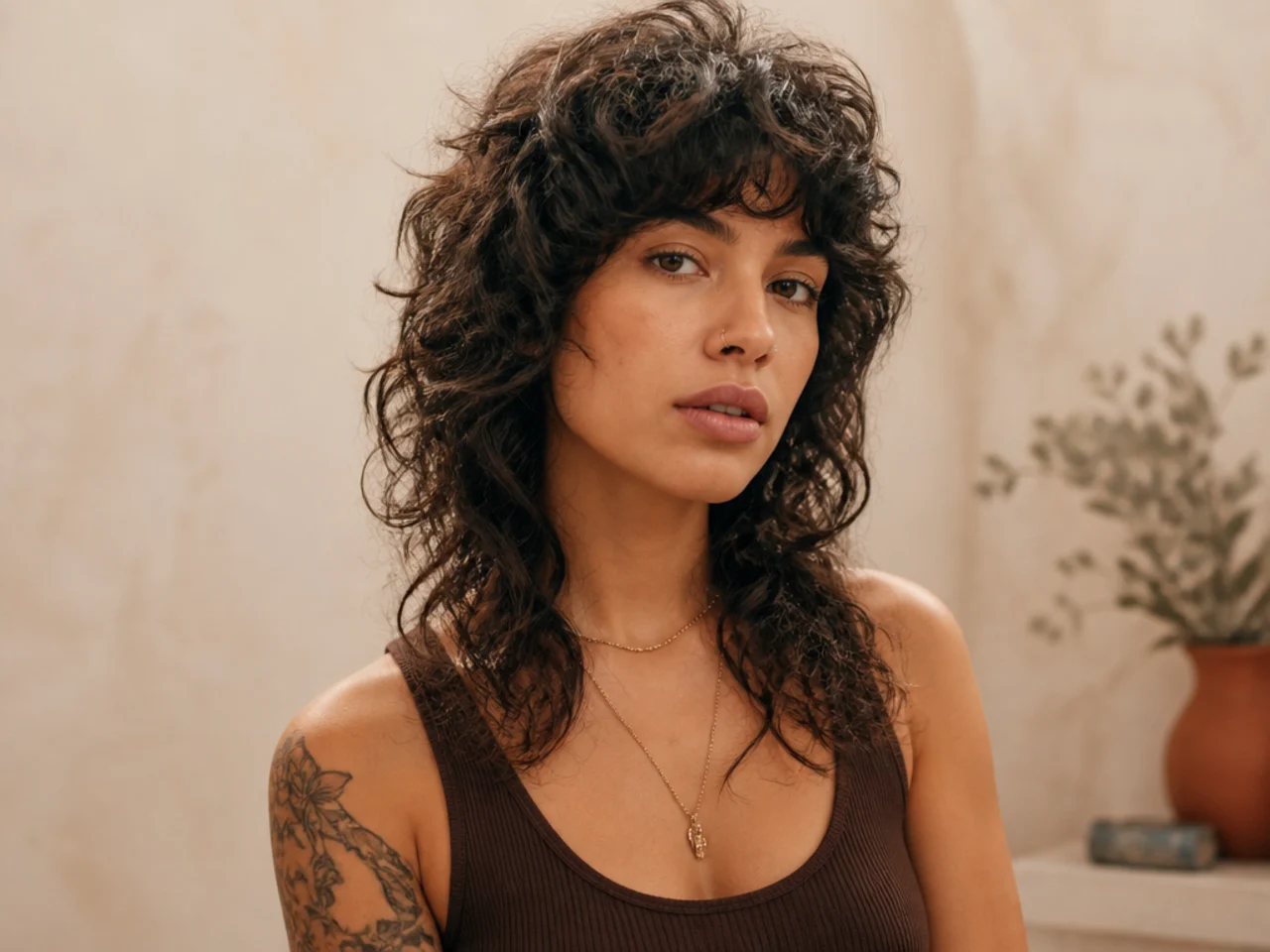 Curly shaggy wolf cut