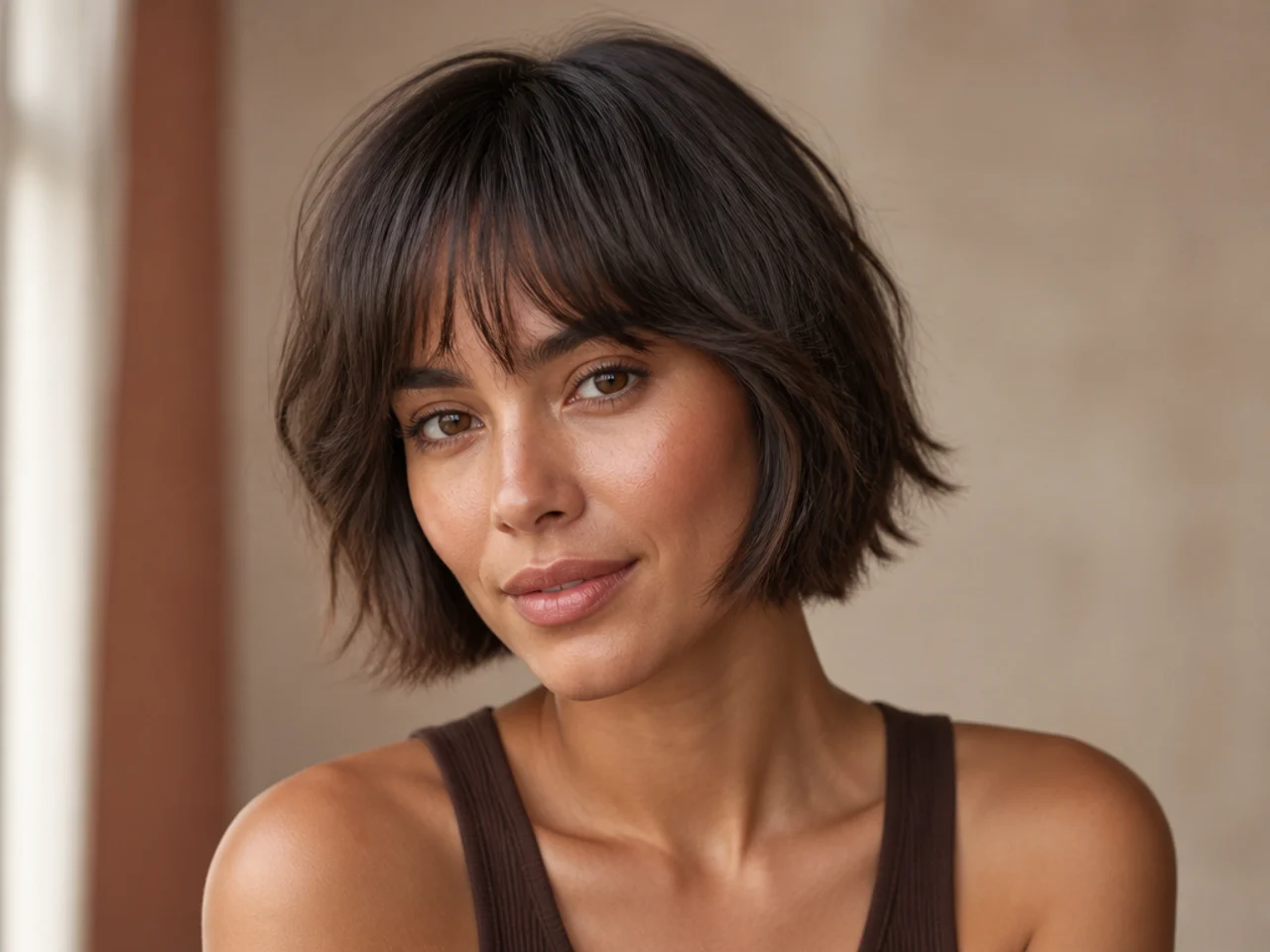 18. Wispy Feathered Fringe Bob