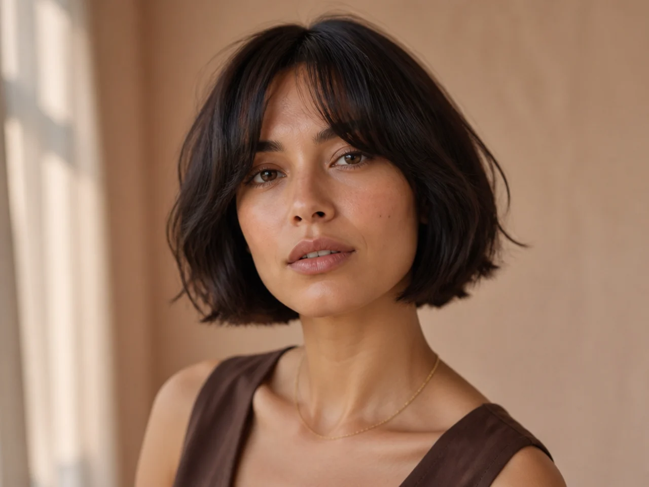 4. Chin-Length Bob With Curtain Bangs