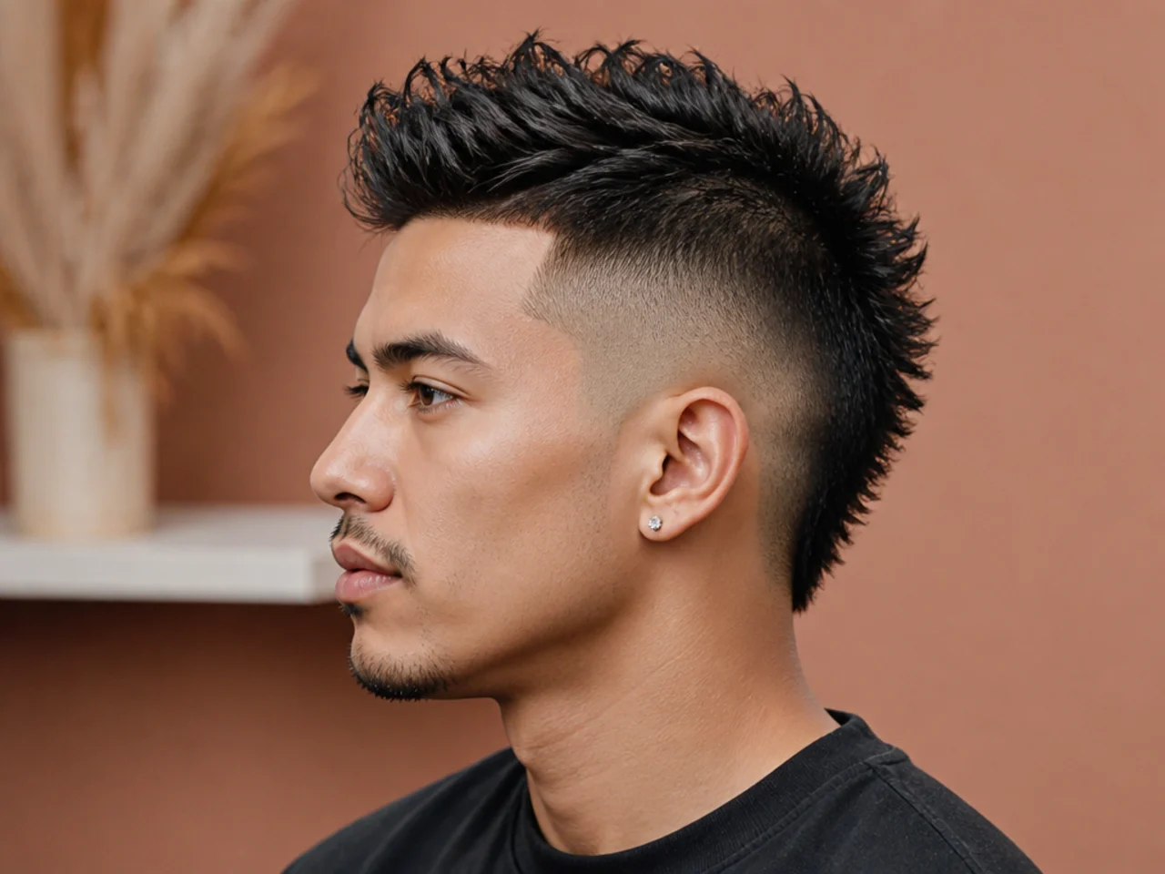 Short burst fade with a subtle faux hawk on top