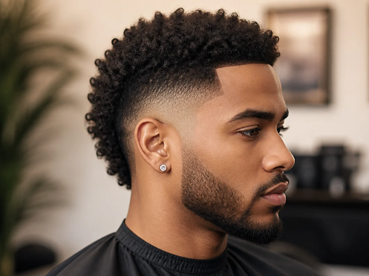 Short burst fade for Black men with a coily top