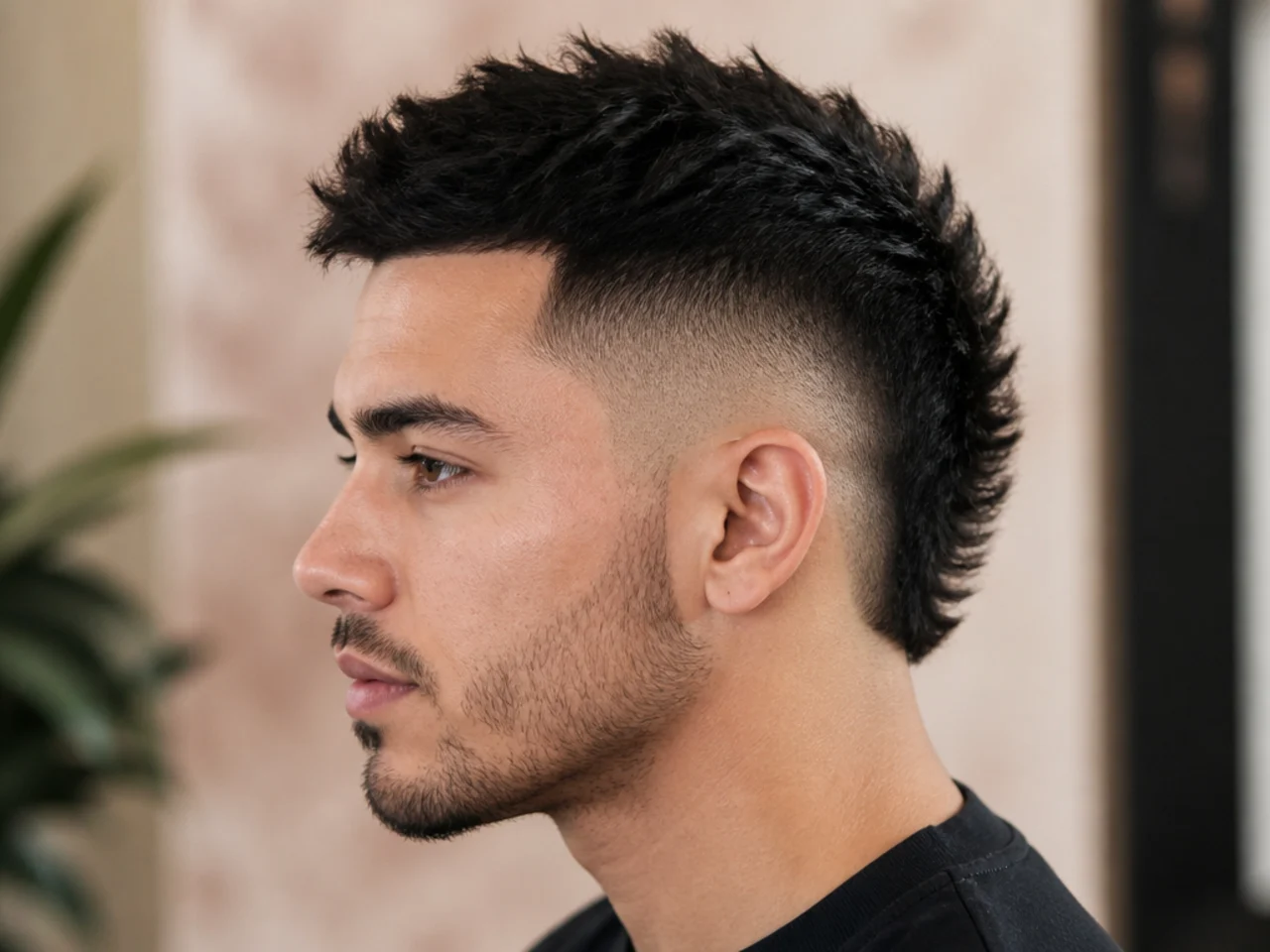 Short burst fade with a micro mohawk strip