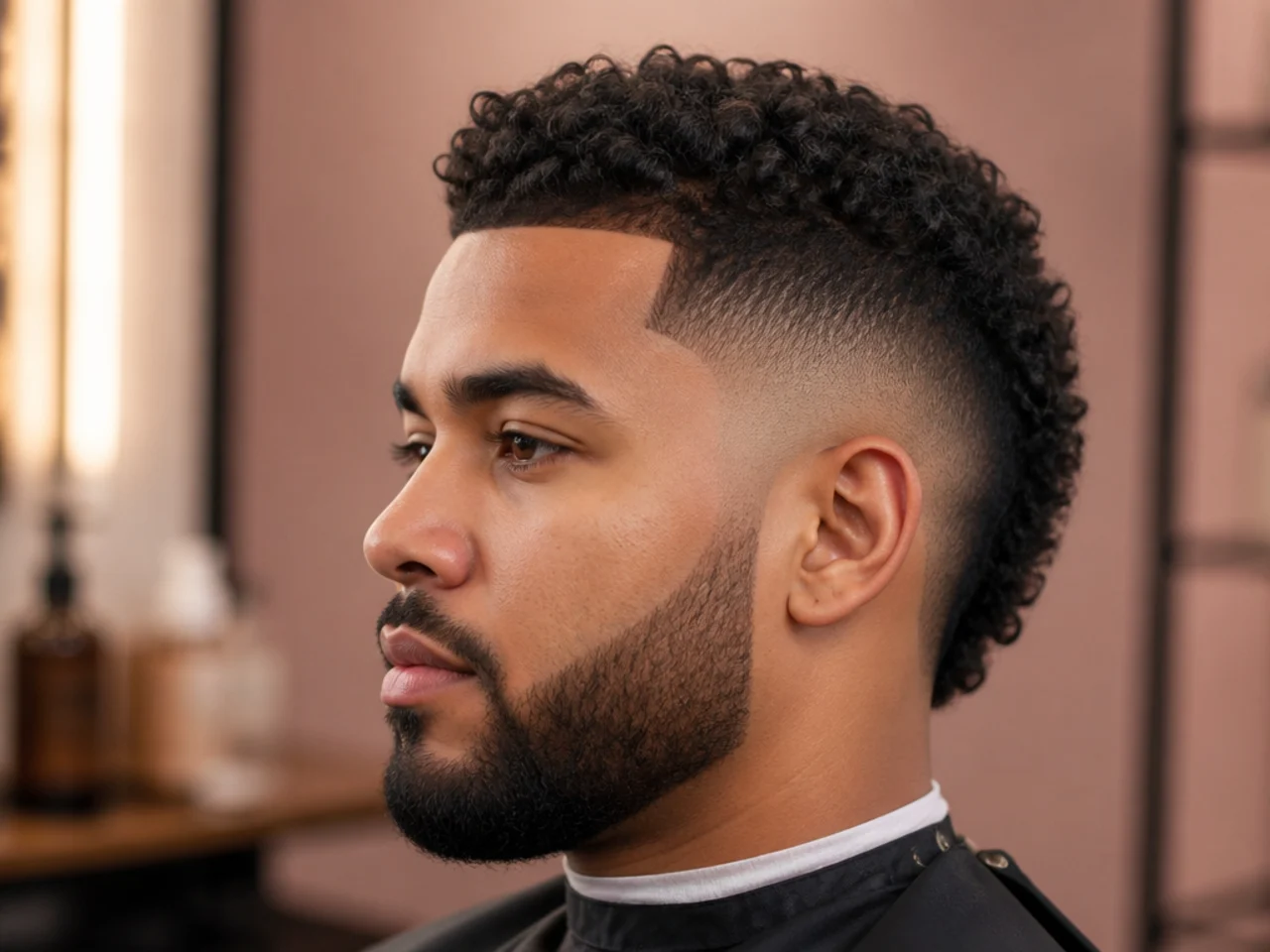 Short burst fade connected into a short beard