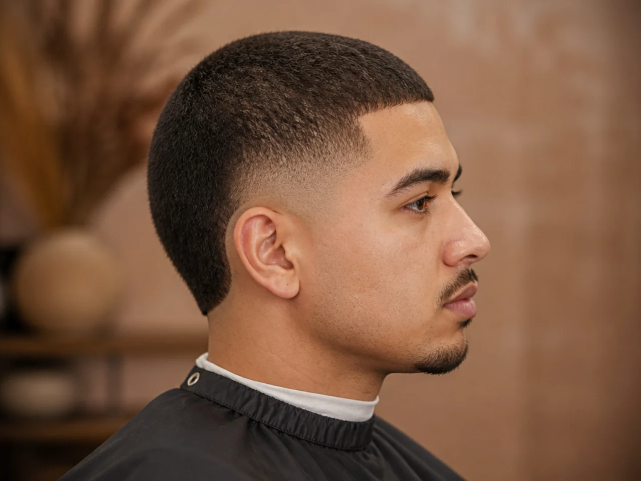 Short burst fade with a buzz cut top